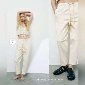 Zara Beige drawstring denim